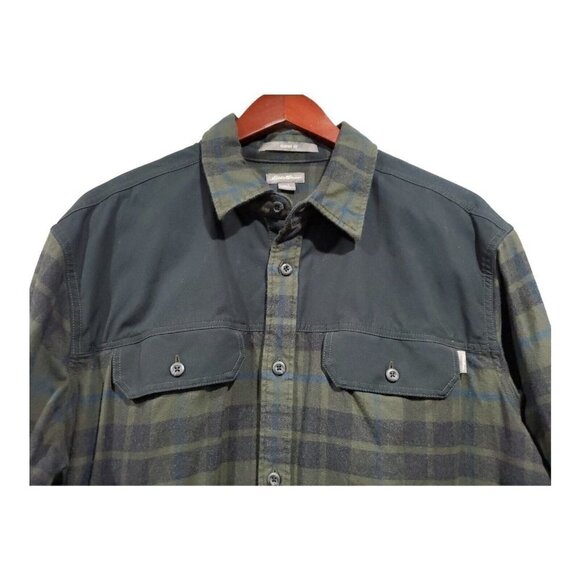 Eddie Bauer Shirt Mens Long Sleeve Heavy Button Front Green Plaid Flannel Sz L - Picture 4 of 11